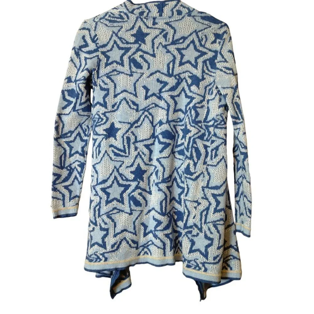 Tommy Hilfiger Size Small Open Front Cardigan Sweater Stars Blue/White